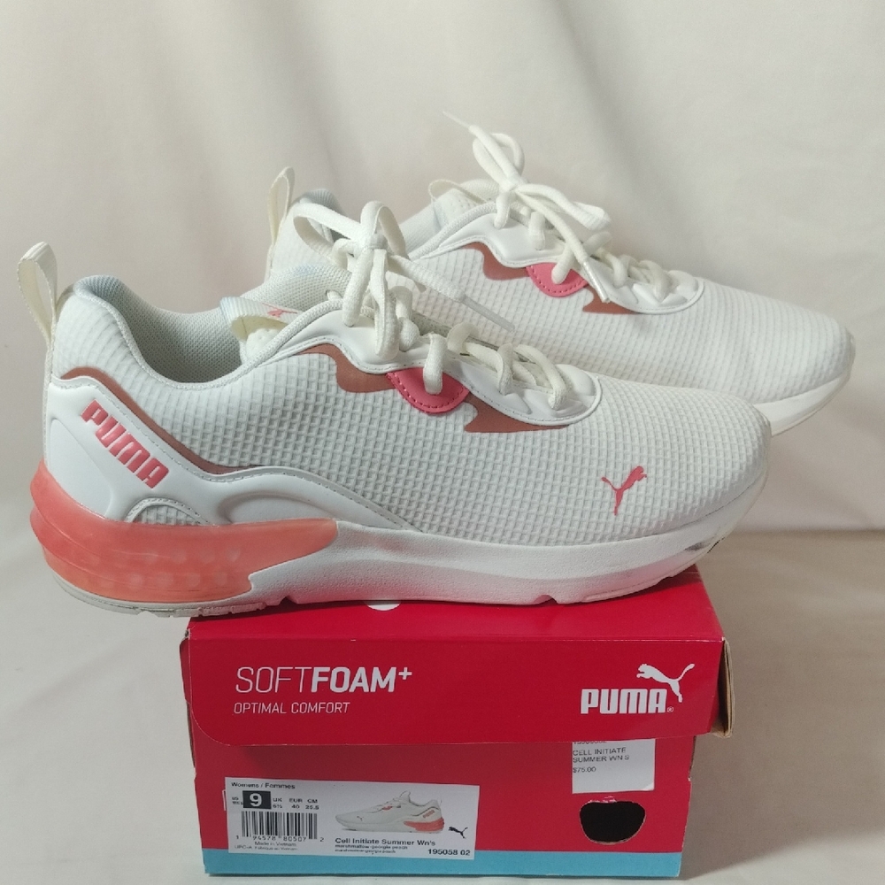 Puma White and Coral Sneakers
